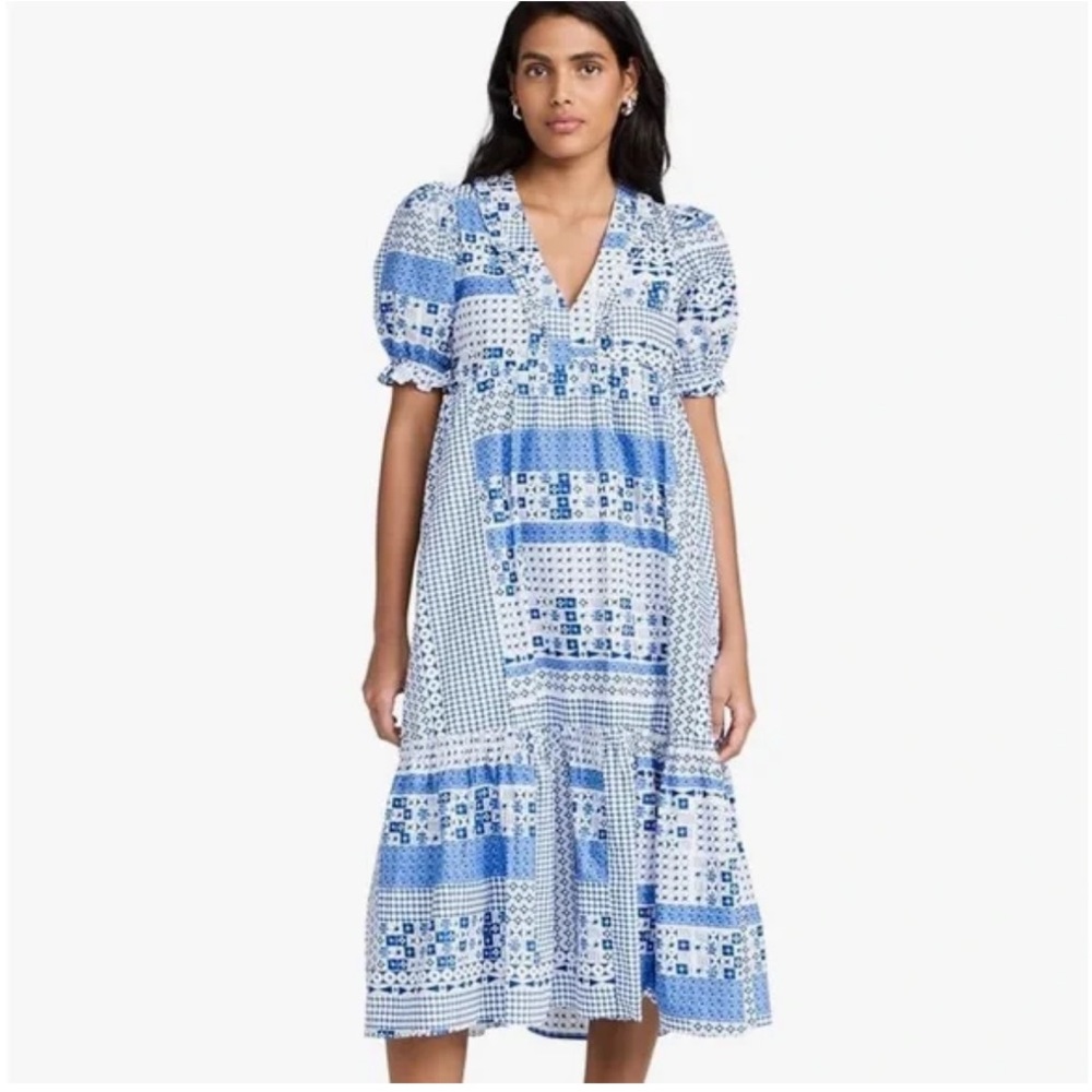 English Factory Blue and White Maxi Dress